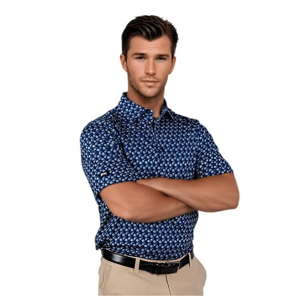 2Putt Blue Floral Men's Polo L NWT
